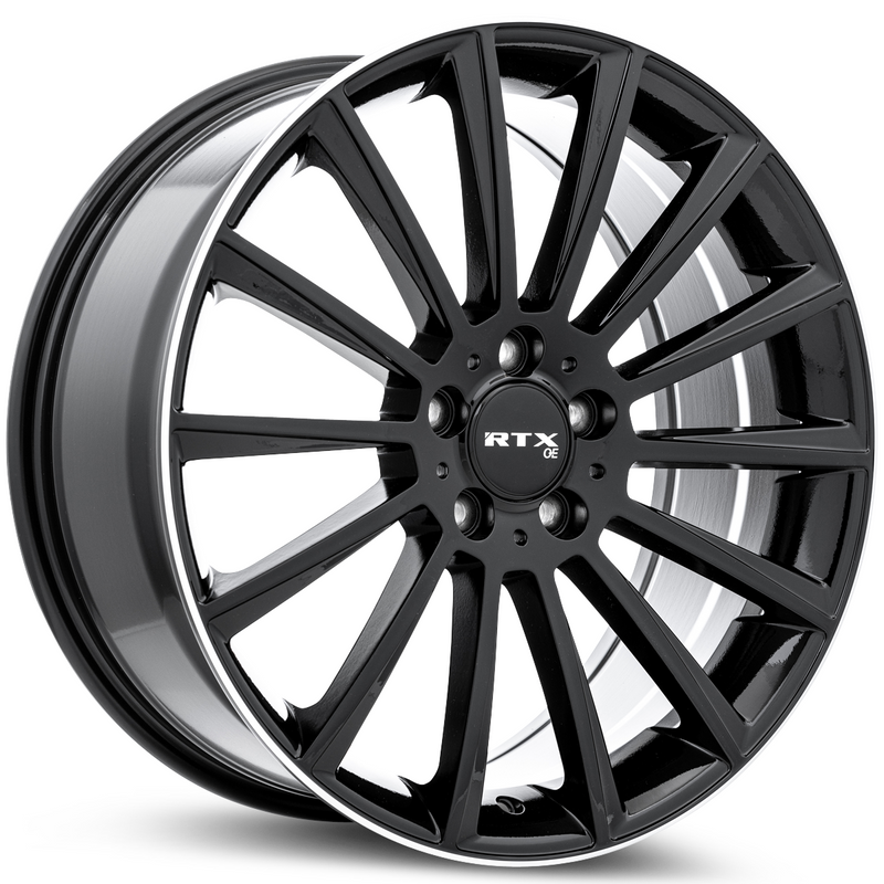 RTX Wheels - MB-02 - Black - Gloss Black with Machined Lip - 20" x 8.5", 38 Offset, 5x112 (Bolt pattern), 66.60mm HUB