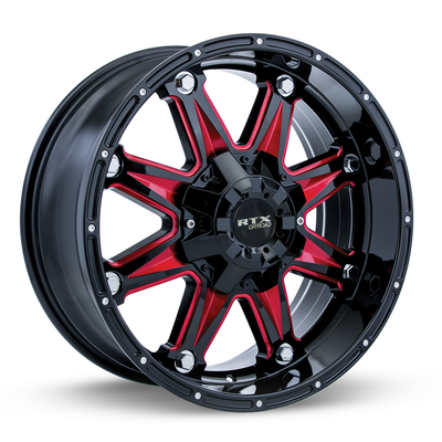 RTX Wheels - Spine - Black - Black with Milled Red Spokes - 18" x 9", 10 Offset, 6x135/139.7 (Bolt Pattern), 87.1mm HUB