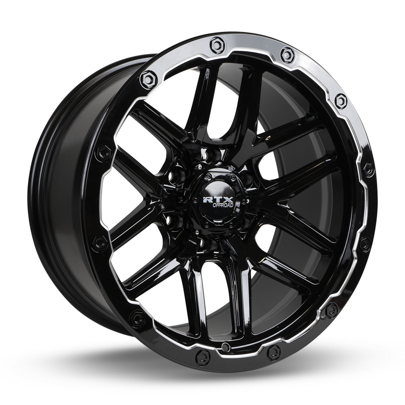RTX Wheels - Volcano - Black - Gloss Black Milled Edge - 18" x 9.5", -10 Offset, 6x139.7 (Bolt Pattern), 106.1mm HUB