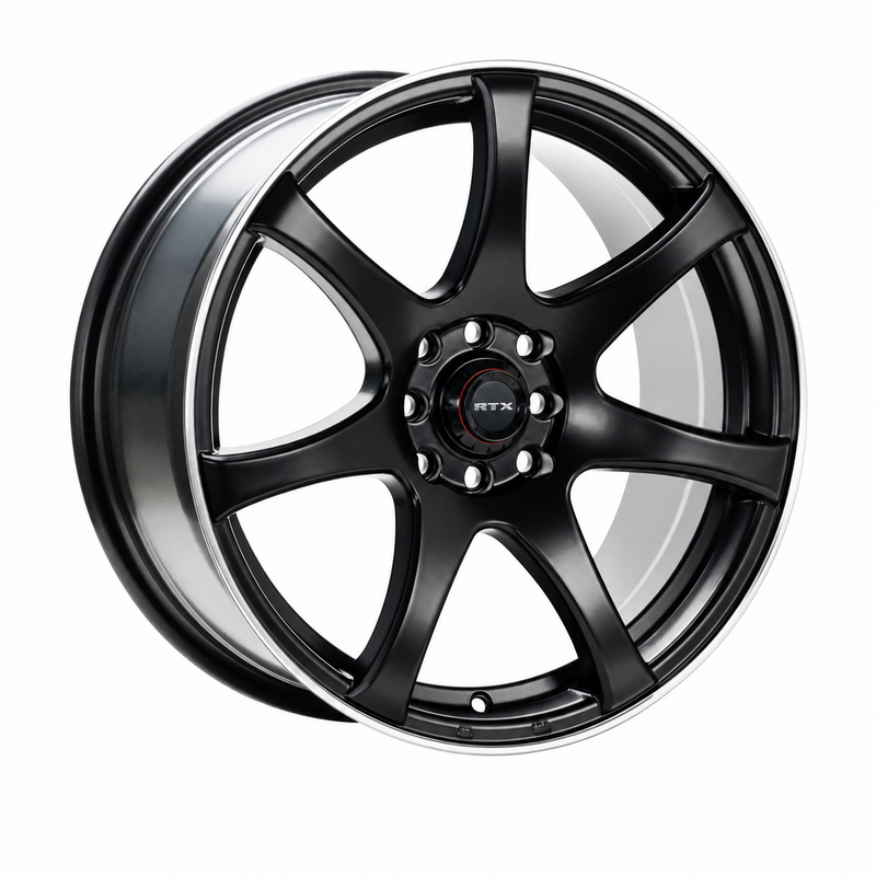 RTX Wheels - Ink - Black - Satin Black Machined Lip - 15" x 6.5", 40 Offset, 4x100, 114.3 (Bolt Pattern), 73.1mm HUB