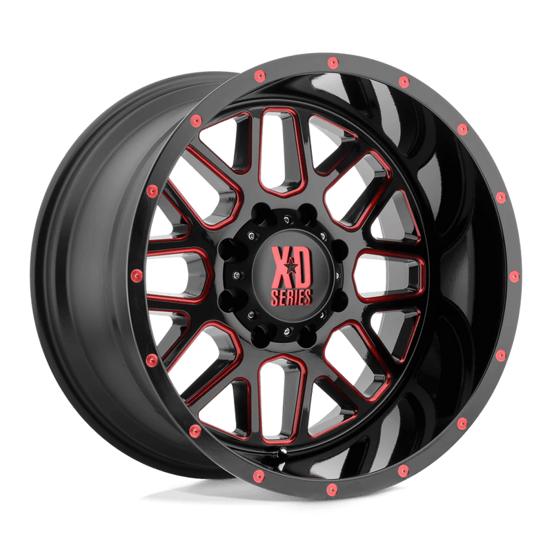 XD Series - XD820 GRENADE - Black - Satin Black Mill W Red Tint Cc - 22" x 12", -44 Offset, 8x165.1 (Bolt pattern), 125.5mm HUB