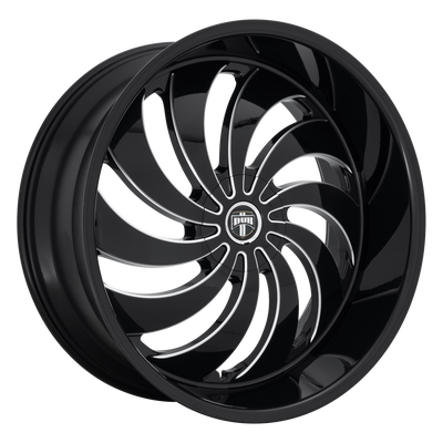 DUB - S242 COJONES - Black - GLOSS BLACK MILLED - 24" x 9", 15 Offset, 5x115/120 (Bolt Pattern), 72.56mm HUB