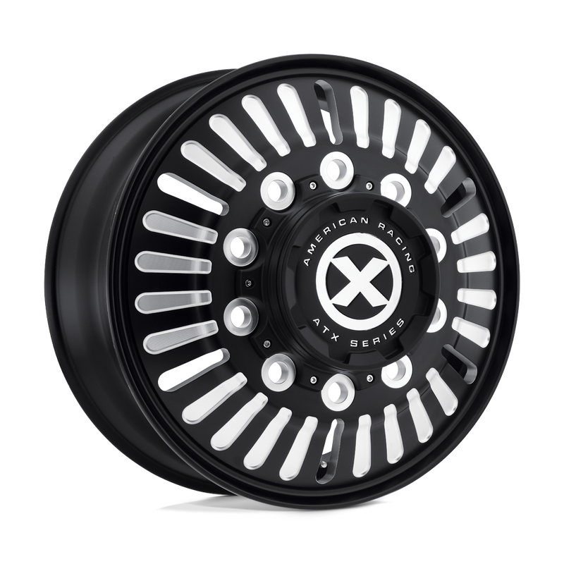 ATX - AO403 ROULETTE - Black - SATIN BLACK MILLED - 22.5" x 8.25", 144 Offset, 10x285.75 (Bolt Pattern), 220.1mm HUB