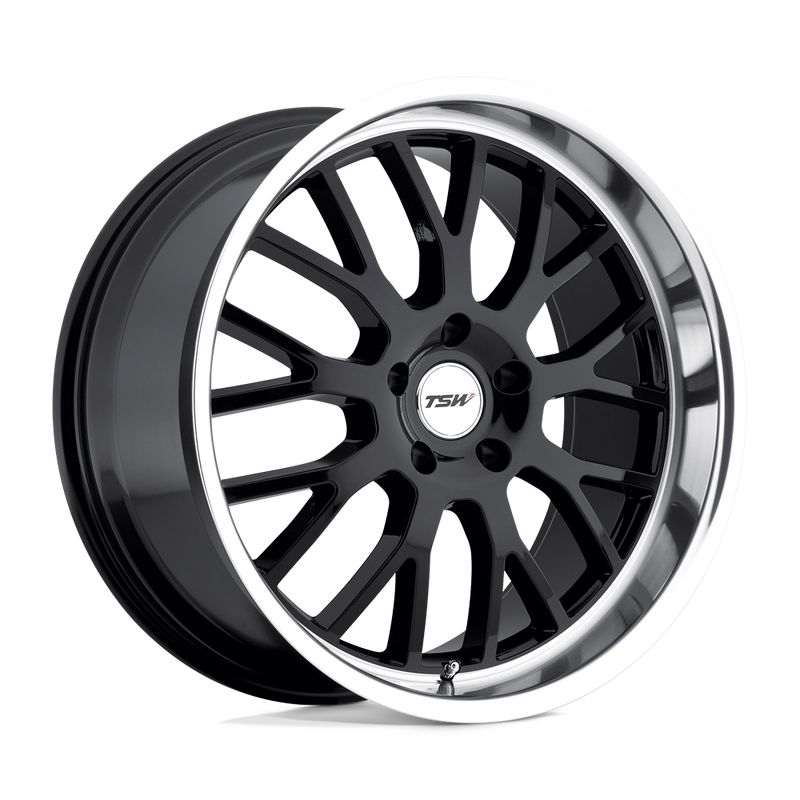 TSW Wheels - TREMBLANT - Black - Gloss Black with Mirror Cut Lip - 20" x 10", 45 Offset, 5x112 (Bolt Pattern), 72.1mm HUB