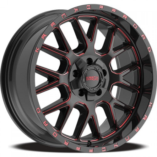 KranK Off-road - Fuse - Black - Gloss Black Red Milled - 22" x 10", -18 Offset, 6x135/139.7 (Bolt Pattern), 108mm HUB
