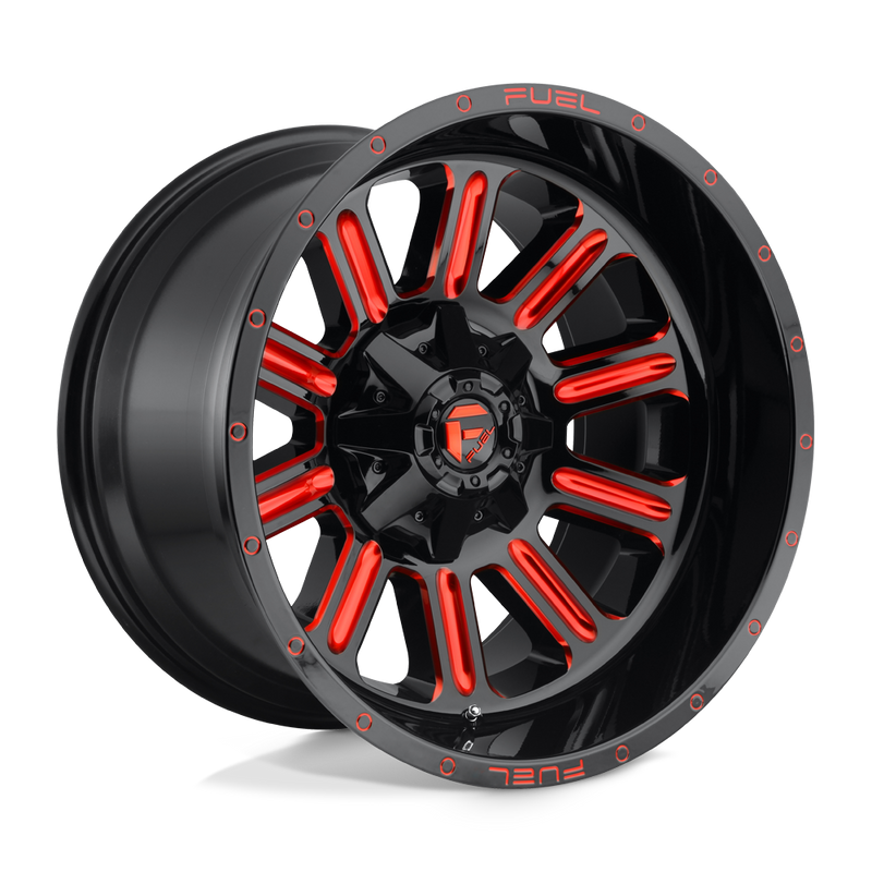 Fuel - D621 HARDLINE - Black - GLOSS BLACK RED TINTED CLEAR - 20" x 9", 1 Offset, 8x180 (Bolt Pattern), 124.2mm HUB