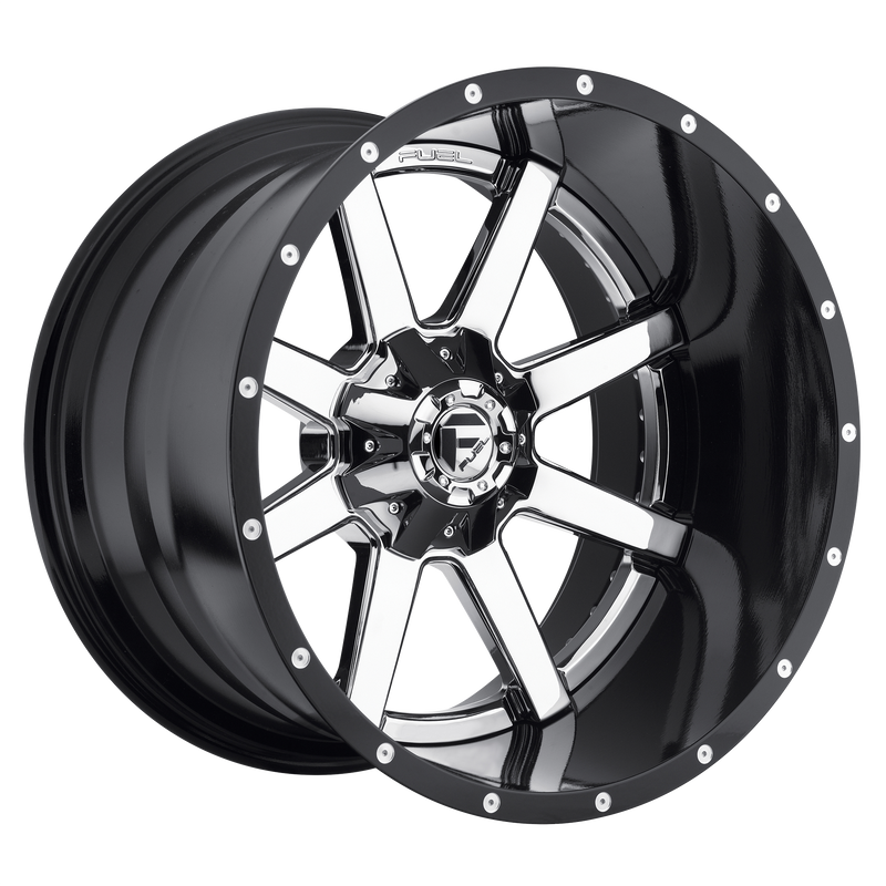 Fuel - D260 MAVERICK - Chrome - CHROME PLATED GLOSS BLACK LIP - 24" x 16", -1 Offset, 8x170 (Bolt Pattern), 125.1mm HUB