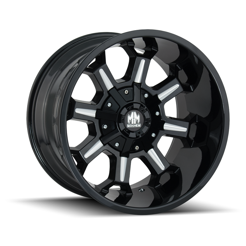 Mayhem - COMBAT - Black - GLOSS BLACK/MILLED SPOKES - 20" x 10", -19 Offset, 5x127/139.7 (Bolt Pattern), 87mm HUB