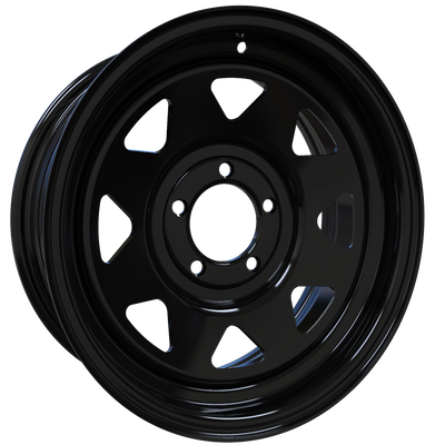 Envy Wheels - TRAILER STEEL SPOKE - Black - GLOSS BLACK - 15" x 6", 0 Offset, 5x114.3 (Bolt Pattern), 84mm HUB