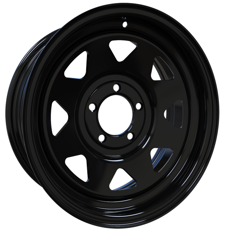 Envy Wheels - TRAILER STEEL SPOKE - Black - GLOSS BLACK - 15" x 6", 0 Offset, 5x114.3 (Bolt Pattern), 84mm HUB