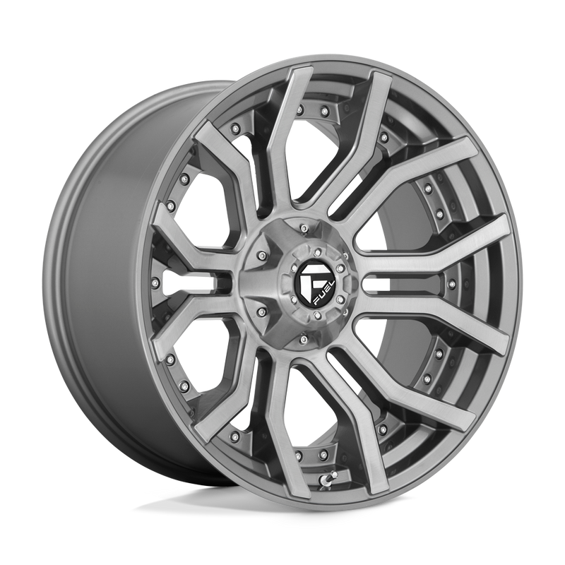 Fuel - D713 RAGE PLATINUM - Gunmetal - BRUSHED GUN METAL TINTED CLEAR - 22" x 10", -18 Offset, 8x165.1 (Bolt Pattern), 125.1mm HUB