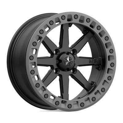 MSA Offroad Wheels - M31 LOK2 BEADLOCK - Black - SATIN BLACK MATTE GRAY RING - 15" x 7", 0 Offset, 4x156 (Bolt Pattern), 132mm HUB