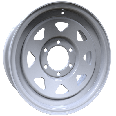 Envy Wheels - TRAILER STEEL SPOKE - White - WHITE / RED AND BLUE PIN STRIPE - 16" x 6", 0 Offset, 6x139.7 (Bolt Pattern), 108mm HUB