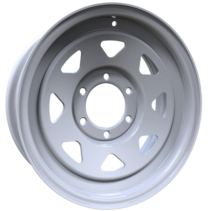 Envy Wheels - TRAILER STEEL SPOKE - White - WHITE / RED AND BLUE PIN STRIPE - 16" x 6", 0 Offset, 6x139.7 (Bolt Pattern), 108mm HUB