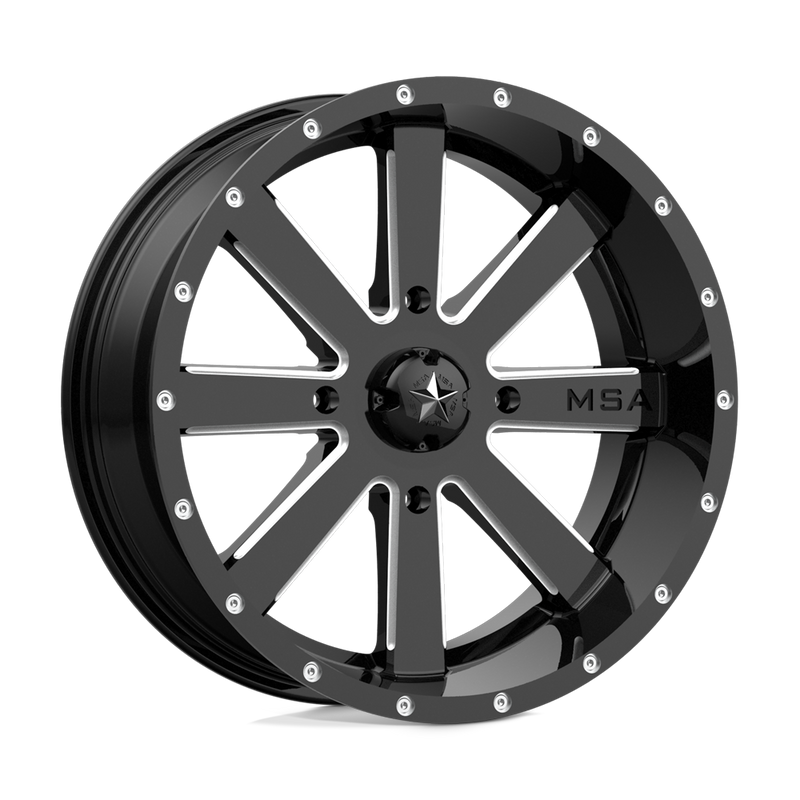 MSA Offroad Wheels - M34 FLASH - Black - GLOSS BLACK MILLED - 18" x 7", 0 Offset, 4x137 (Bolt Pattern), 112.1mm HUB