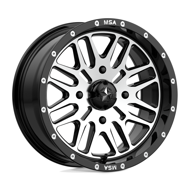 MSA Offroad Wheels - M38 BRUTE - Black - GLOSS BLACK MACHINED - 15" x 7", 10 Offset, 4x156 (Bolt Pattern), 132mm HUB