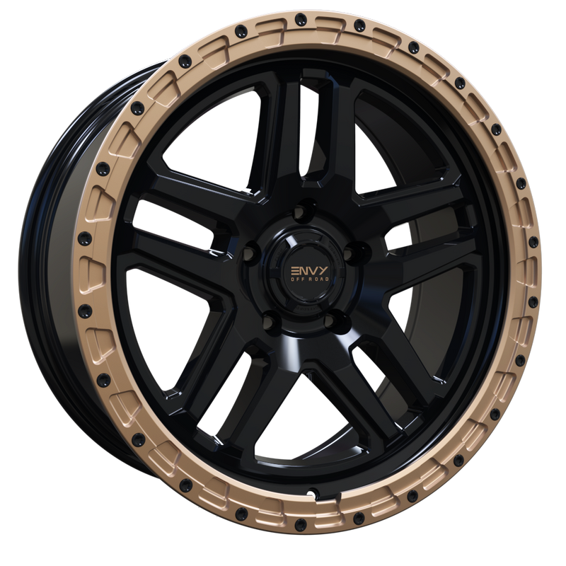 Envy Wheels - FFT-9 - Black - GLOSS BLACK / GLOSS BRONZE BEADLOCK - 17" x 8", 35 Offset, 5x108 (Bolt Pattern), 63.4mm HUB