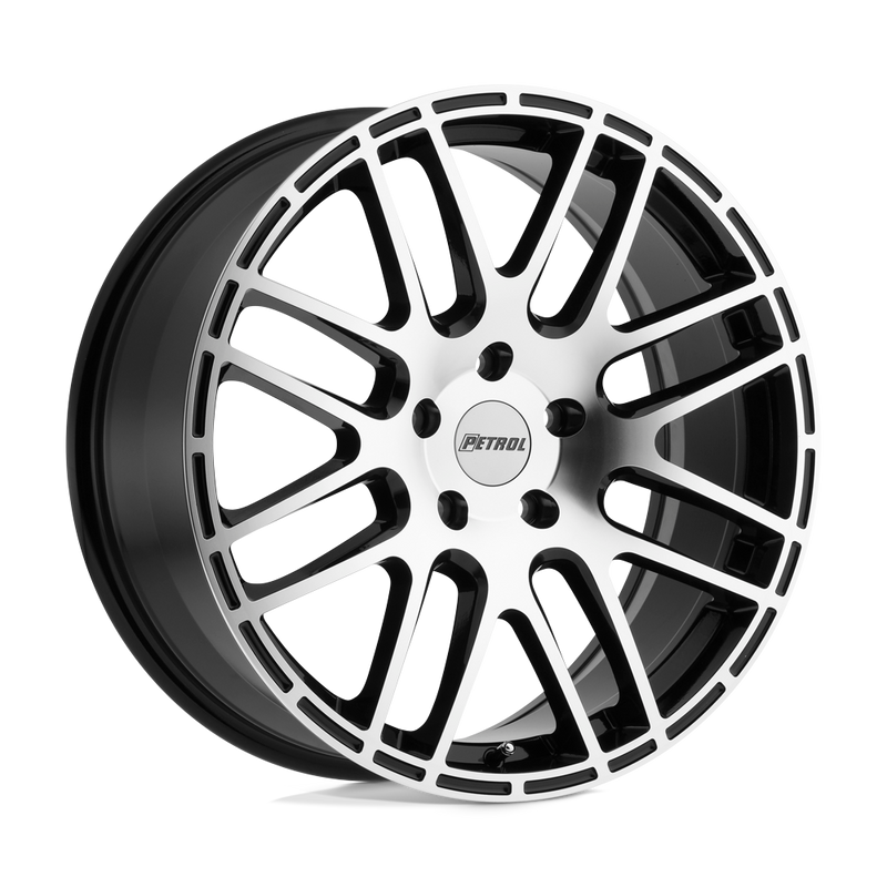Petrol Wheels - P6A - Black - GLOSS BLACK WITH MACHINED CUT FACE - 17" x 7.5", 40 Offset, 5x108 (Bolt Pattern), 72.1mm HUB