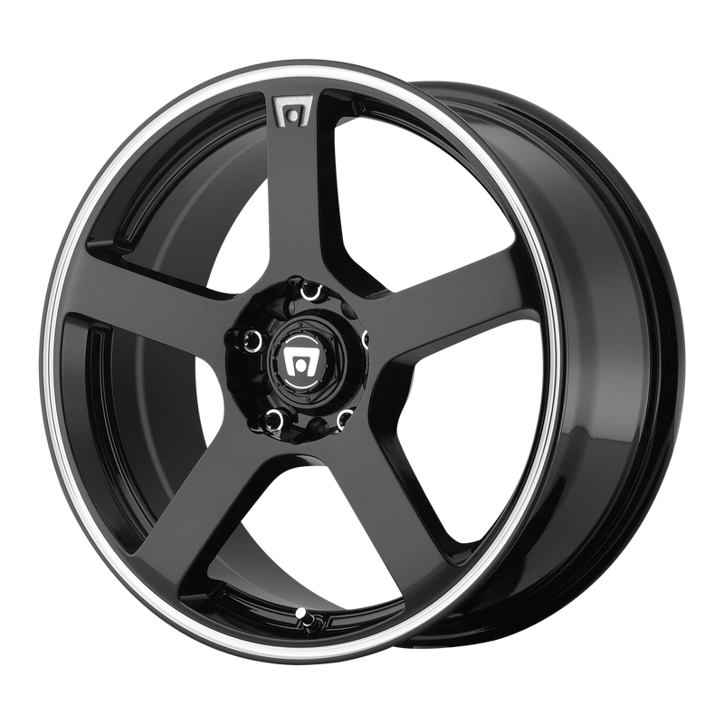 Motegi - MR116 FS5 - Black - GLOSS BLACK MACHINED FLANGE - 17" x 7", 4 Offset, 5x112/114.3 (Bolt Pattern), 72.56mm HUB