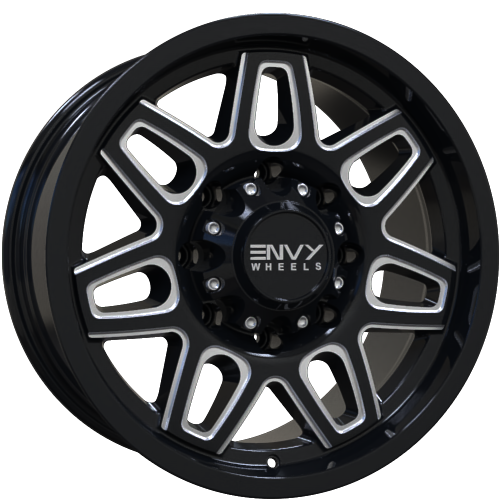 Envy Wheels - ET-2 - Black - GLOSS BLACK / SIDE MILL - 16" x 8", 10 Offset, 8x165.1 (Bolt Pattern), 121.5mm HUB