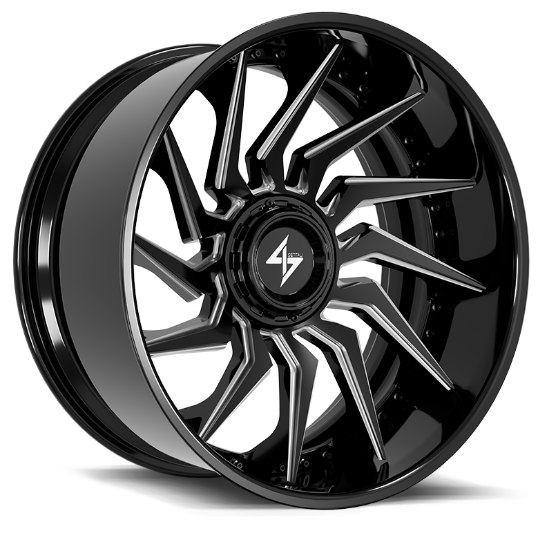 Sentali - BFX4 - Black - Gloss Black Lip / Gloss Black Milled Centre - 24" x 12", -44 Offset, 5x127/139.7 (Bolt pattern), 78.10mm HUB