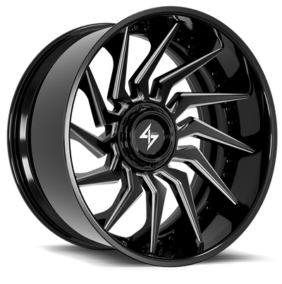 Sentali - BFX4 - Black - Gloss Black Lip / Gloss Black Milled Centre - 24" x 12", -44 Offset, 6x135/139.7 (Bolt pattern), 106.10mm HUB