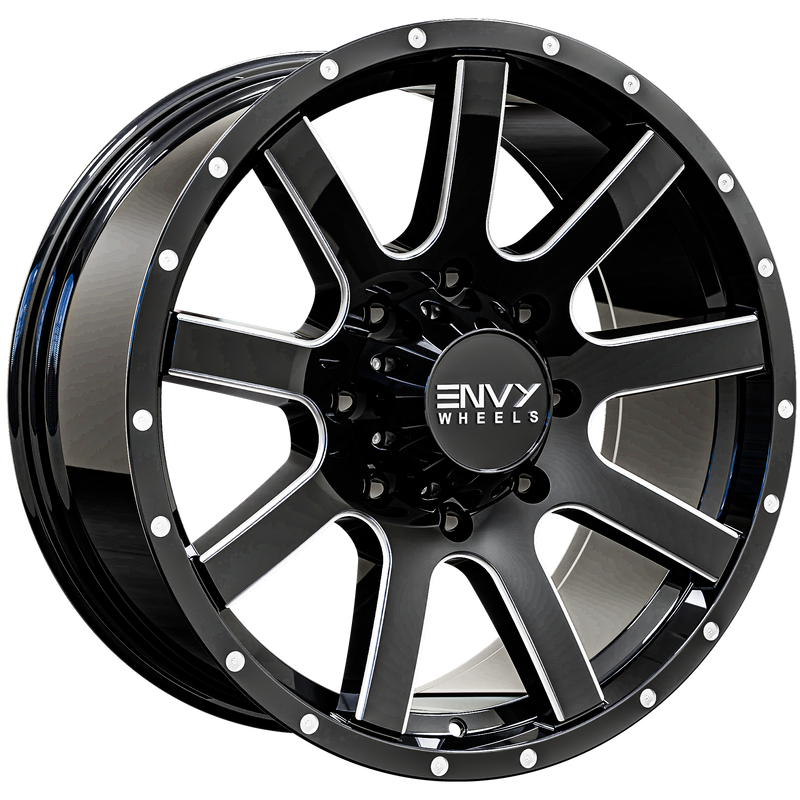 Envy Wheels - CRAZE - Black - GLOSS BLACK / SIDE MILL - 18" x 9", 18 Offset, 8x180 (Bolt Pattern), 125.2mm HUB