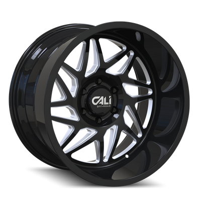 Cali Off-Road - GEMINI - Black - GLOSS BLACK/MILLED SPOKES - 20" x 10", -25 Offset, 8x170 (Bolt Pattern), 125.2mm HUB