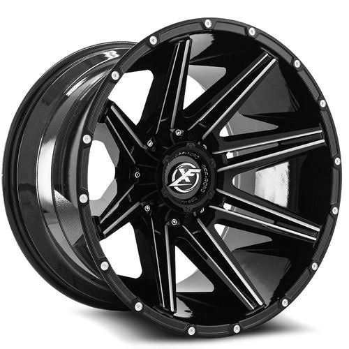 XF Off-Road - XF-220 - Black - Gloss Black Milled - 20" x 9", 0 Offset, 8x165.1/180 (Bolt pattern), 125.2mm HUB