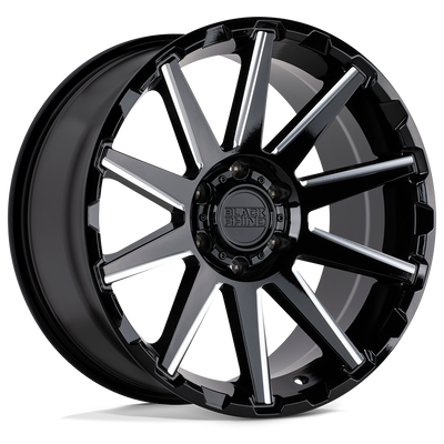 Black Rhino - TYPHOON - Black - Gloss Black with Milled Spokes - 17" x 9.5", 12 Offset, 5x127 (Bolt Pattern), 71.5mm HUB