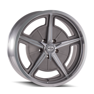 Ridler - 605 - Grey - MACHINED SPOKES & LIP - 17" x 7", 0 Offset, 5x114.3 (Bolt Pattern), 83.8mm HUB
