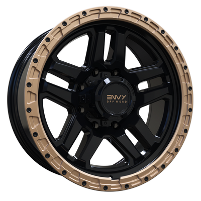 Envy Wheels - FFT-9 - Black - GLOSS BLACK / GLOSS BRONZE BEADLOCK - 20" x 9", -12 Offset, 8x180 (Bolt Pattern), 124.2mm HUB