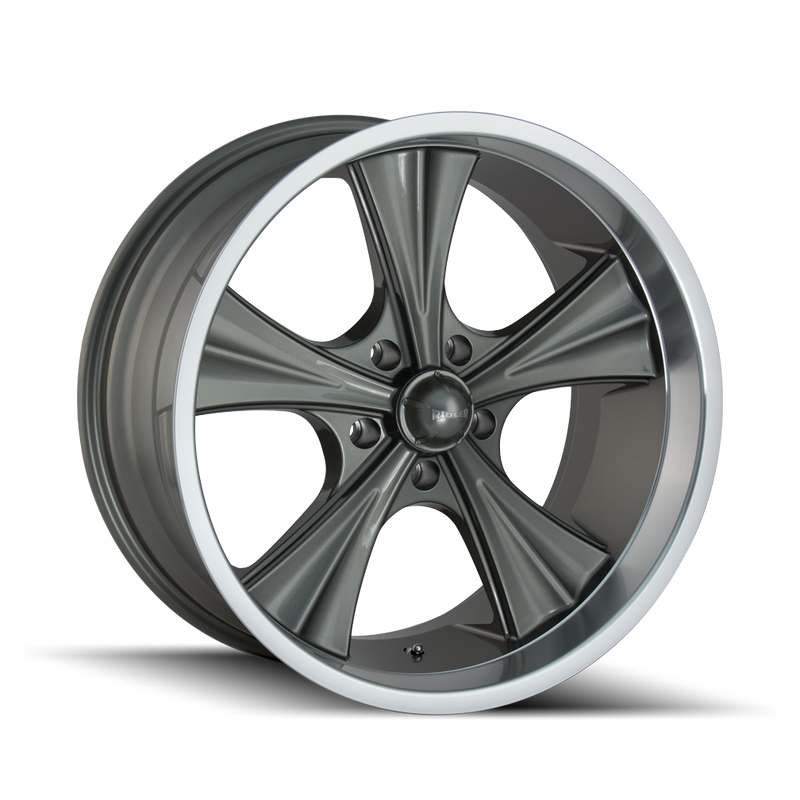 Ridler - 651 - Grey - GREY/MACHINED LIP - 22" x 9.5", 18 Offset, 5x115 (Bolt Pattern), 72.62mm HUB