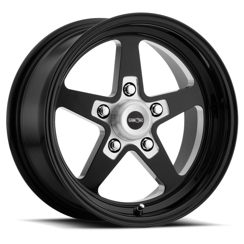 Vision Wheel American Muscle - 571 SPORT STAR II - Black - Gloss Black with Milled Center - 17" x 4.5", -24 Offset, 5x120.65 (Bolt Pattern), 83.1mm HUB