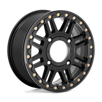 KMC Powersports - KS250 CAGE BEADLOCK - Black - SATIN BLACK WITH GLOSS BLACK RING - 15" x 6", 38 Offset, 4x137 (Bolt Pattern), 112.1mm HUB