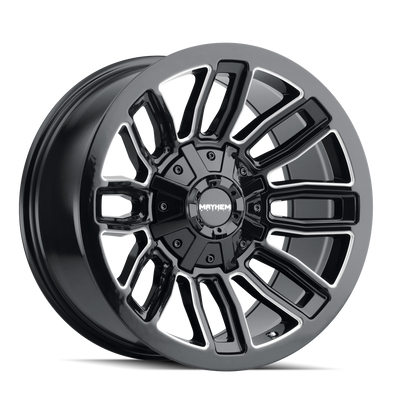 Mayhem - DECOY - Black - GLOSS BLACK/MILLED SPOKES - 20" x 10", -19 Offset, 5x139.7/150 (Bolt Pattern), 110mm HUB