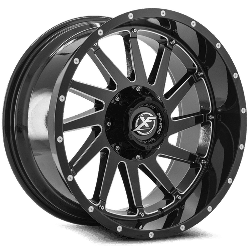 XF Off-Road - XF-216 - Black - Gloss Black Milled - 22" x 12", -44 Offset, 8x165.1/180 (Bolt pattern), 125.2mm HUB