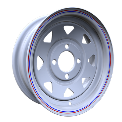 Envy Wheels - Trailer Steel - White - WHITE / RED AND BLUE PIN STRIPE - 12" x 4", -3 Offset, 4x101.6 (Bolt Pattern), 71.7mm HUB