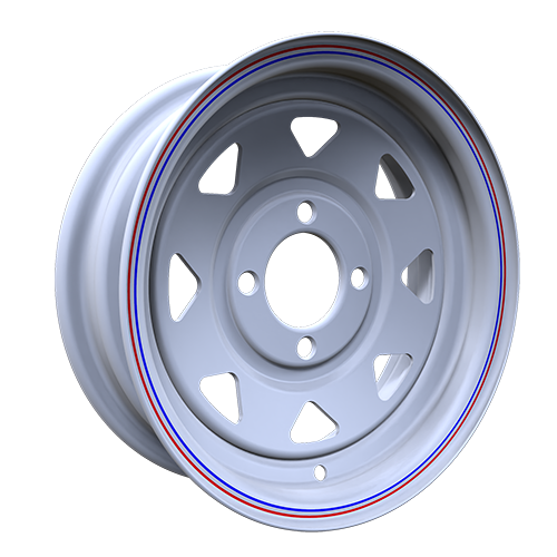 Envy Wheels - Trailer Steel - White - WHITE / RED AND BLUE PIN STRIPE - 12" x 4", -3 Offset, 4x101.6 (Bolt Pattern), 71.7mm HUB