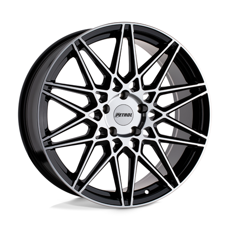 Petrol Wheels - P3C - Black - GLOSS BLACK WITH MACHINED FACE - 17" x 8", 35 Offset, 5x120 (Bolt Pattern), 76.1mm HUB