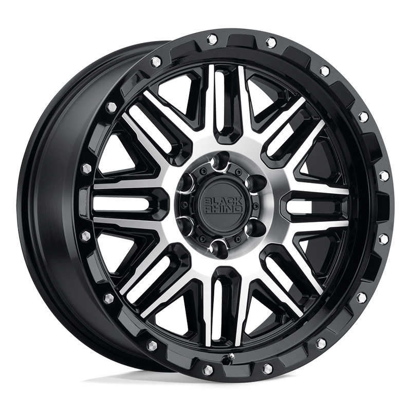 Black Rhino - ALAMO - Black - Gloss Black with Machined Face & Stainless Bolts - 20" x 9", 2 Offset, 5x139.7 (Bolt pattern), 78.1mm HUB