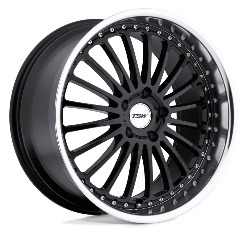 TSW Wheels - SILVERSTONE - Black - Gloss Black with Mirror Cut Lip - 20" x 10", 54 Offset, 5x112 (Bolt pattern), 72.1mm HUB