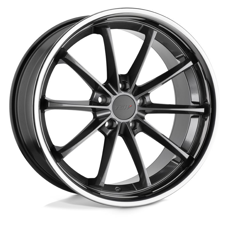 TSW Wheels - SWEEP - Gunmetal - Gloss Gunmetal with Stainless Lip - 20" x 10", 25 Offset, 5x120 (Bolt pattern), 76.1mm HUB