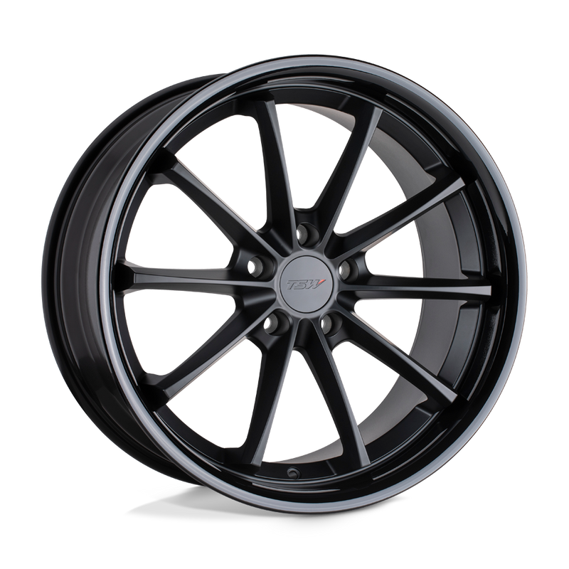 TSW Wheels - SWEEP - Black - Matte Black with Gloss Black Lip - 19" x 9.5", 40 Offset, 5x112 (Bolt pattern), 66.56mm HUB