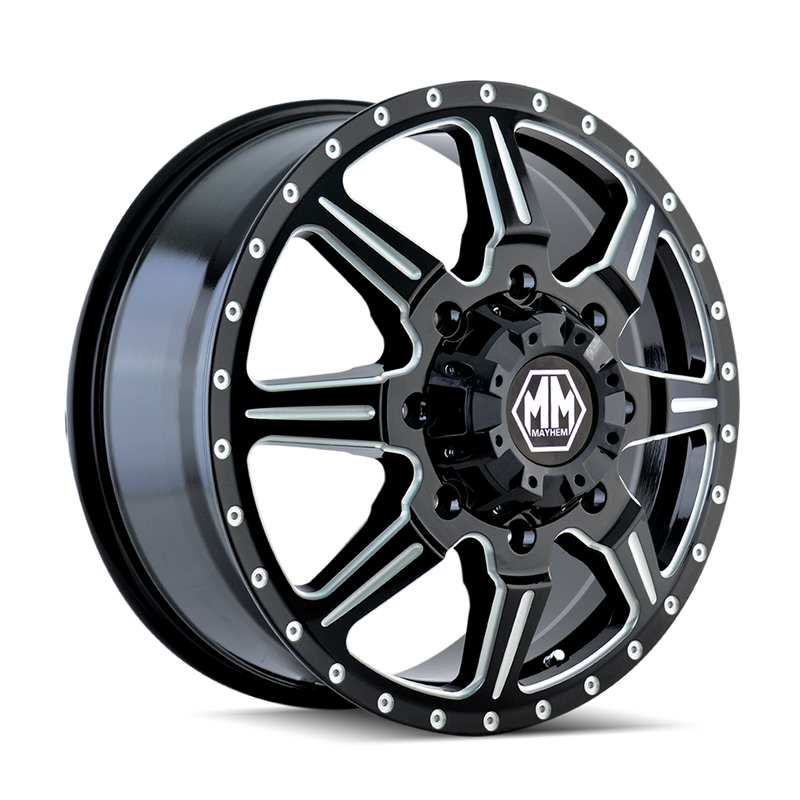 Mayhem - MONSTIR - Black - BLACK/MILLED SPOKES - 17" x 6.5", 134 Offset, 8x200 (Bolt Pattern), 142mm HUB