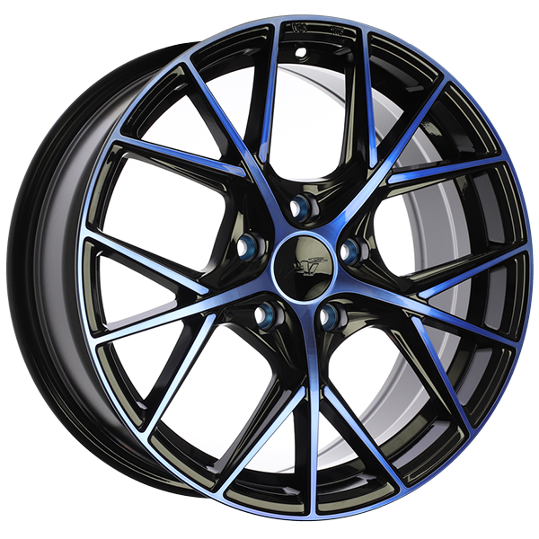 Dai Alloys - A-Spec - Black - Gloss Black - Machined Face - Blue Face - 16" x 7", 39 Offset, 5x100 (Bolt Pattern), 73.1mm HUB