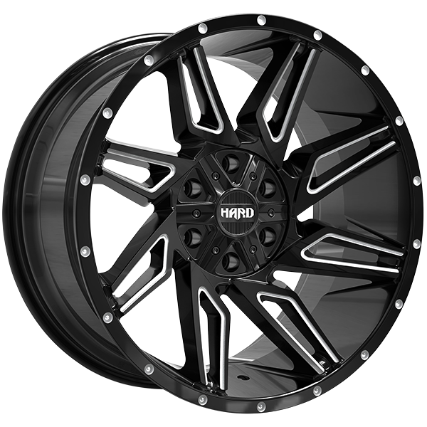 Ruffino HARD - Voodoo - Black - Gloss Black - Milled Edge - 20" x 10", -12 Offset, 5x127/139.7 (Bolt Pattern), 77.8mm HUB