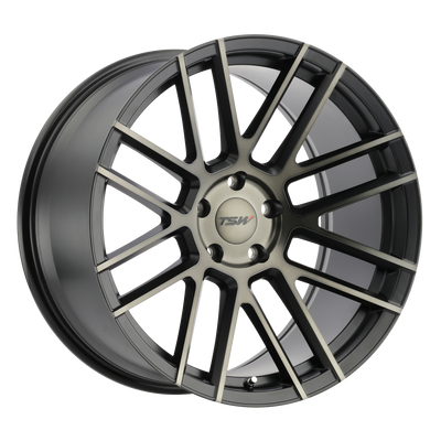 TSW Wheels - MOSPORT - Gunmetal - MATTE BLACK W/ MACHINE FACE & DARK TINT - 20" x 10", 4 Offset, 5x114.3 (Bolt Pattern), 76.1mm HUB