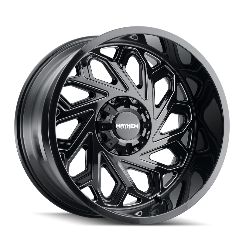 Mayhem - ESSEX - Black - GLOSS BLACK/MILLED SPOKES - 20" x 12", -51 Offset, 6x135/139.7 (Bolt Pattern), 106mm HUB