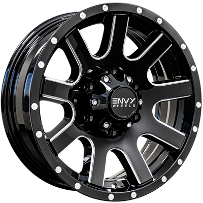 Envy Wheels - ET-3T - Black - GLOSS BLACK / SIDE MILL /  MILLED RIVETS - 15" x 6", 0 Offset, 6x139.7 (Bolt Pattern), 108mm HUB